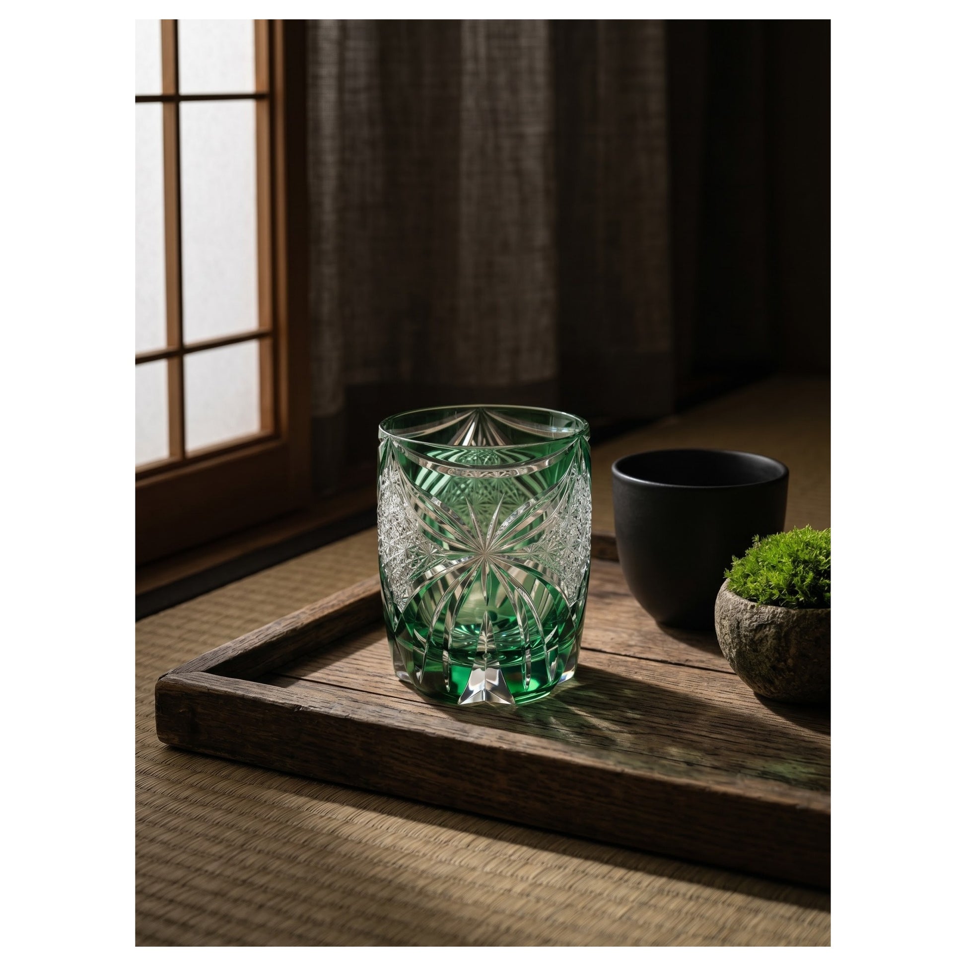 Jade Butterfly Edo Kiriko Whiskey Glass